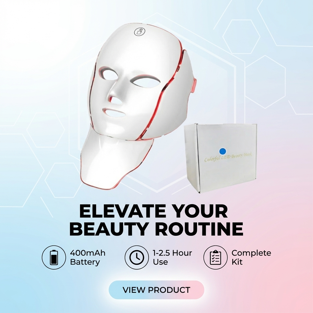 LED Facial Mask with Neck 7 Colors Light Therapy Red Light Facial Mask for Anti-Aging Rejuvenation Brighten Skin Beauty Device